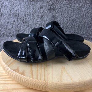 Vionic Hadlie Sandals Womens 8 Black Patent Leather Slides Arch Support Shoes